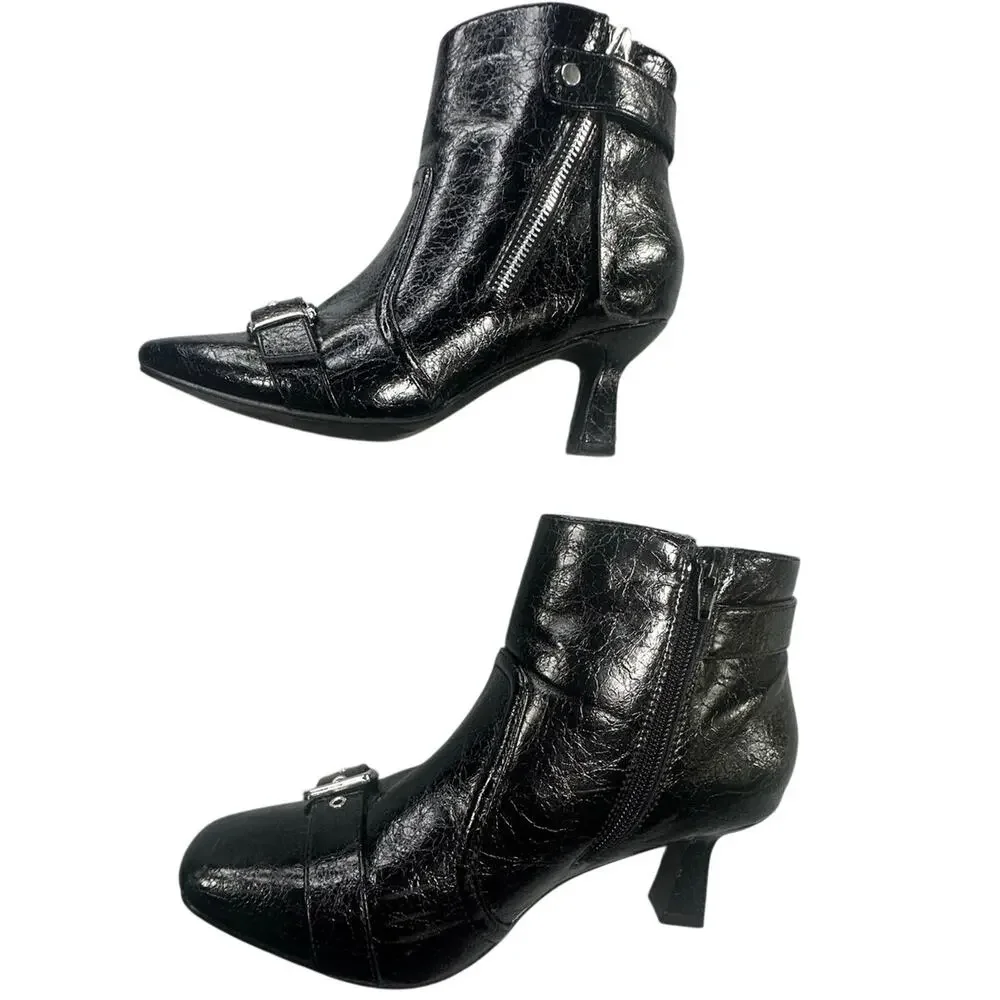 Ankle Boot Crinkle Patent Kitten Heel